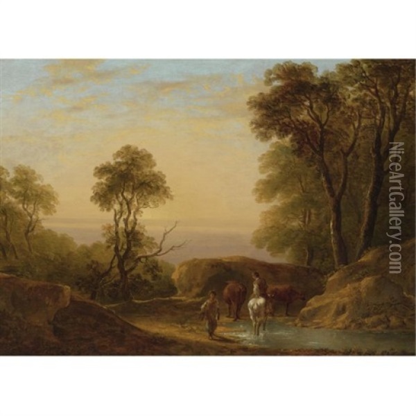 An Evening Landscape Oil Painting - Thomas Barker