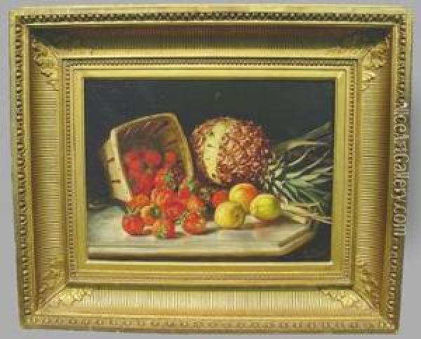 Still Life With Fruit Upon A Marble Ledge Oil Painting - August Laux