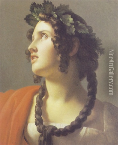 Giovane Donna Incoronata D'alloro Oil Painting - Anselm Friedrich Feuerbach