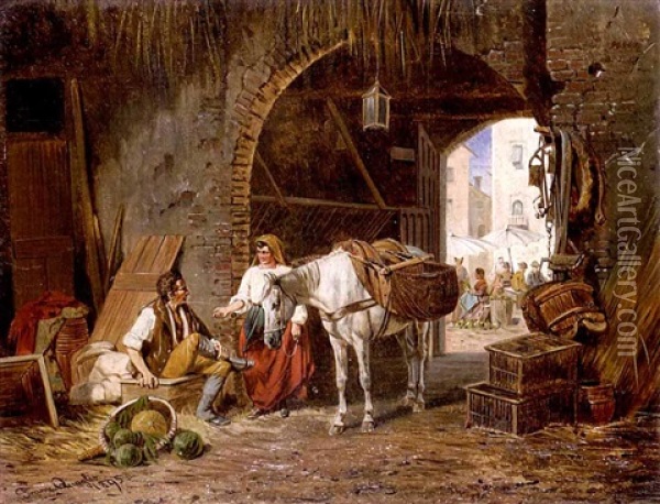 Italienische Marktszene, Im Vordergrund Bauernpaar Oil Painting - Franz Quaglio
