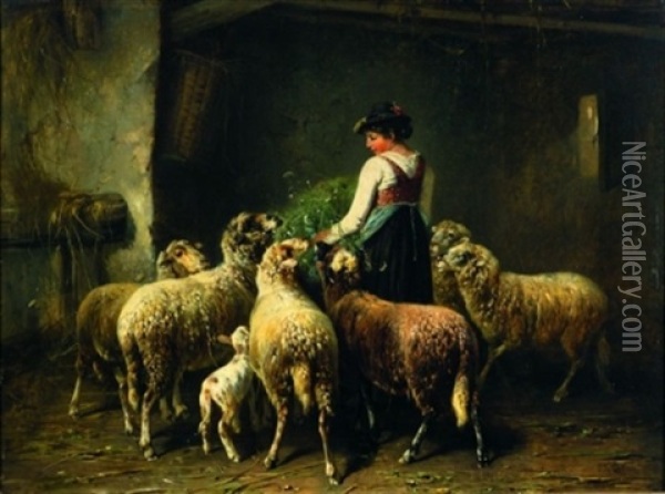 Tending To Sheep Oil Painting - Otto Friedrich Gebler