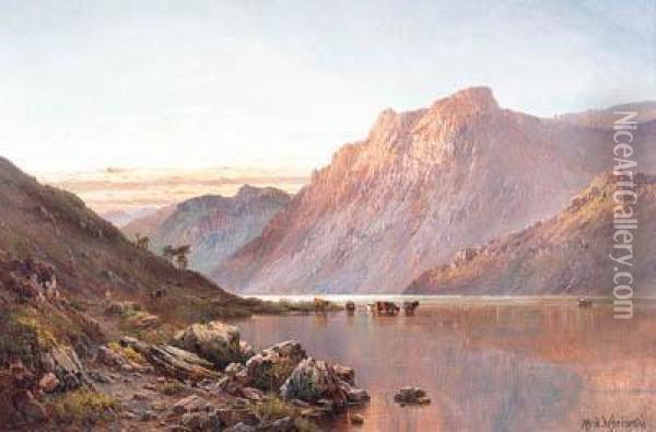 An Autumn Sunset, The Western Highlands Oil Painting - Alfred de Breanski