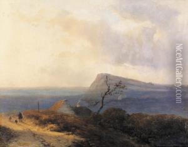 Landschaft Mit Schafer Vor Einer Kohlerei. Oil Painting - Johannes Franciscus Hoppenbrouwers