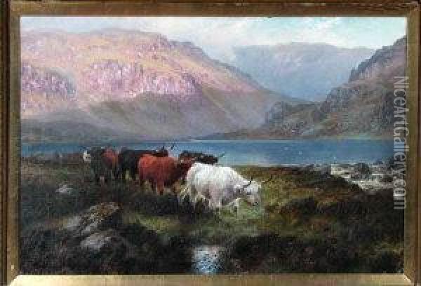 A Highland Tarn, Evening Oil Painting - Harold Hall
