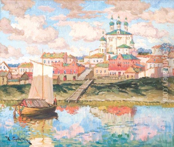 Veduta Di Citt Sul Fiume Oil Painting - Konstantin Ivanovich Gorbatov