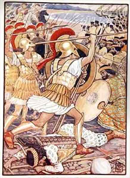 They Crashed into the Persian Army with Tremendous Force Oil Painting - Walter Crane
