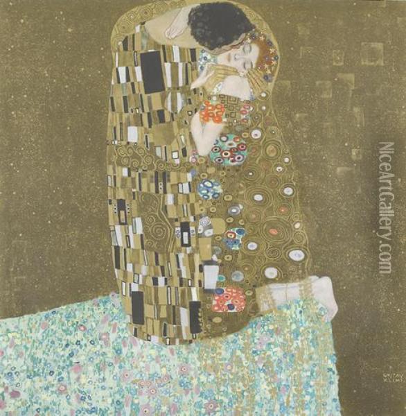 Der Kuss. Oil Painting - Gustav Klimt