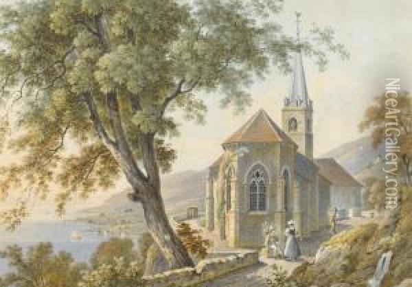 Kirche Bei Montreux Mit Blick Auf Den See Oil Painting - Theophile Alexandre Steinlen