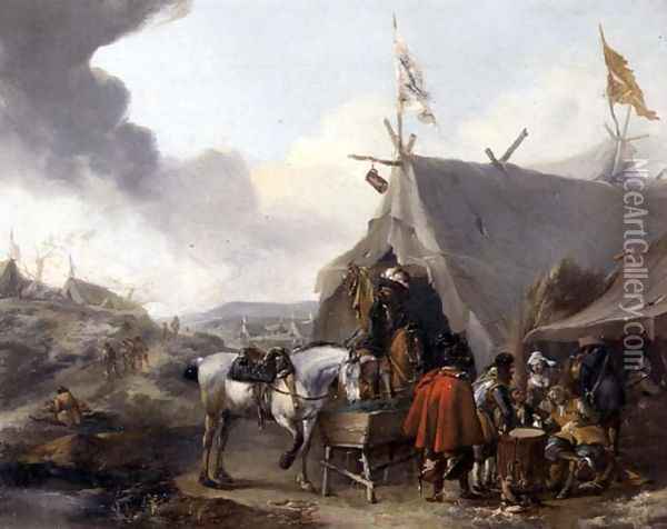 Cavalrymen at a military encampment Oil Painting - Pieter Wouwermans or Wouwerman