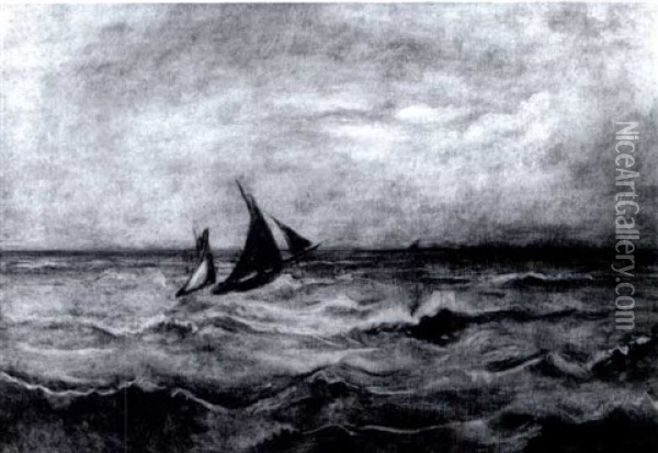 Sailing Ships In Choppy Seas Oil Painting - Jules Dupre