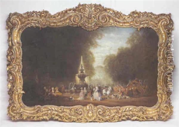 Rokokogesellschaft Vor Schlossparkanlage Mit Springbrunnen Oil Painting - Johann Friedrich Hennings