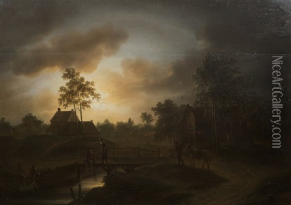 Clair De Lune (in 2 Parts) Oil Painting - Petrus Johann Van Regemorter