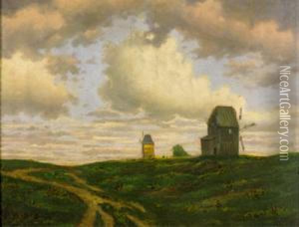 Landschaft Mit Windmuhlen Oil Painting - Ferdinand Brunner