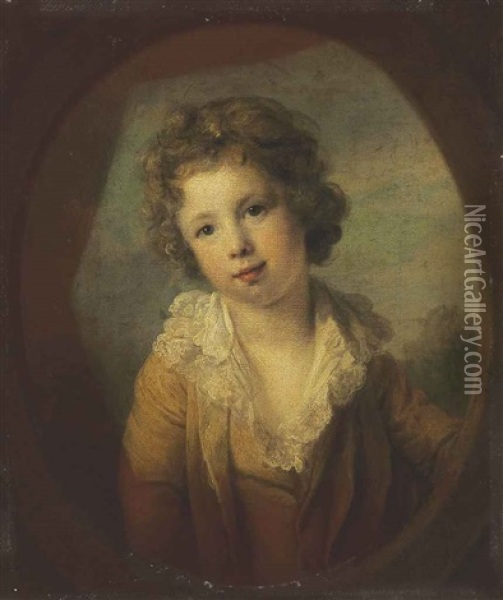 Portrait Of A Boy In A Painted Oval Oil Painting - Nathaniel Hone the Elder