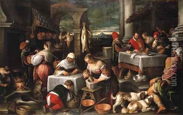 Lazarus at the Feast of Dives Oil Painting - Gerolamo Bassano