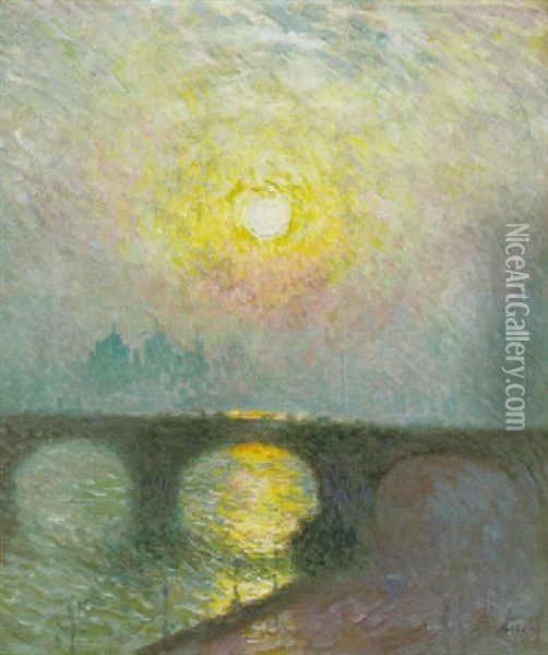 Zon Over Waterloo Bridge (london) Oil Painting - Emile Claus