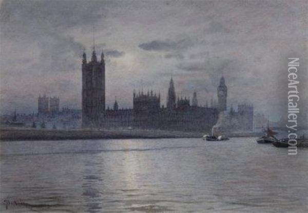 Londres, Le Parlement Et La Tamise Oil Painting - Gaston Bethune