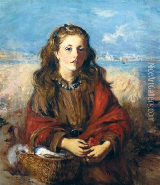 Through The Barley, A Portrait Of Maggie Macmillan Oil Painting - William McTaggart