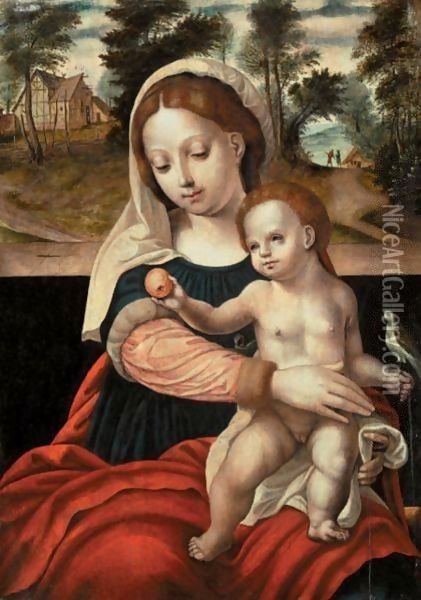 The Virgin And Child With A Parrot Oil Painting - Unknown Painter