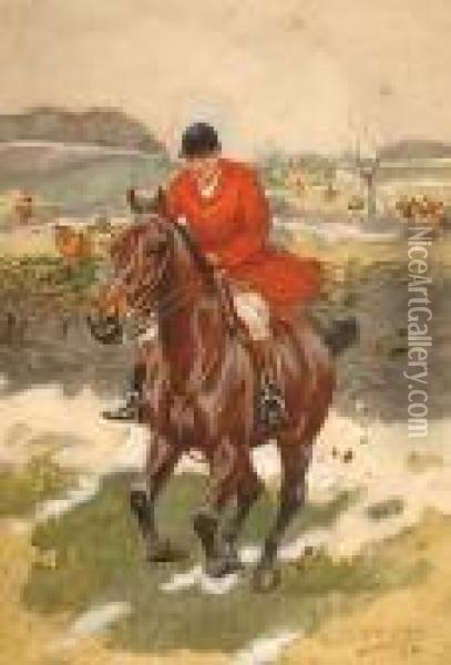In The Wake Of His Darlings, All Ear And All Eye. (the Galloping Squire) Oil Painting - G.D. Giles