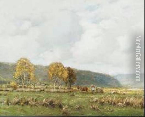 A Harvest Of Reeds, Llanelly Oil Painting - George Ii Graham