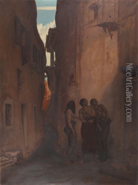 Hexengasse In Lovrana Oil Painting - Rudolf Jettmar