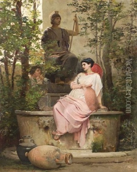 Secret Meeting In The Garden - A Classical Genre Scene Oil Painting - Edwin Howland Blashfield