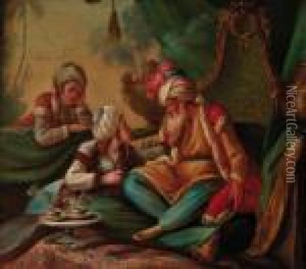 A Sultan And Two Maidens Oil Painting - Jean-Baptiste Le Prince