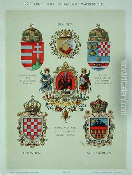 Coats of arms from the Austro-Hungarian Empire, from Heraldischer Atlas by the artist, 1899 Oil Painting - Strohl, Hugo Gerard