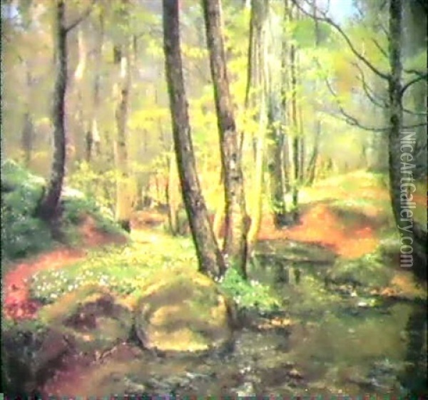 Skovparti Med Rislende Baek Og Blomstrende Anemoner Oil Painting - Hans Andersen Brendekilde