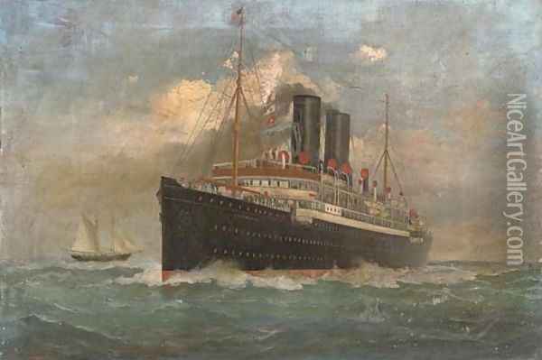 The British steamer Caledonia outward-bound for New York Oil Painting - Fred Pansing