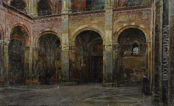 Basilica Di Sant' Ambrogio Oil Painting - Eugenio Andreasi