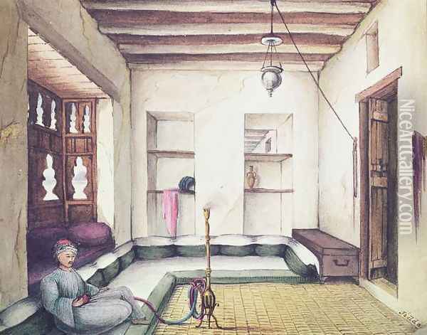 Interior of a house in the Yemen Oil Painting - Sir John Kirk