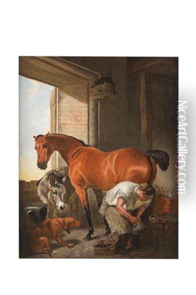 Shoeing The Bay Mare (after Edwin Landseer) Oil Painting - James Wheeler Of Bath