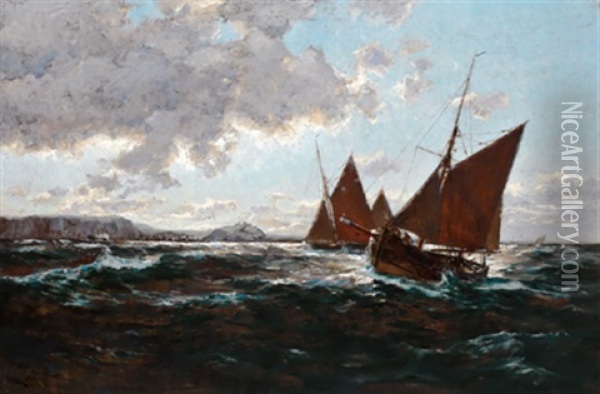 Fischerboote Vor Einer Kuste Oil Painting - Erwin Carl Wilhelm Guenther