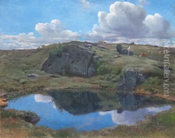 Budeie Til Fjells Oil Painting - Christian Eriksen Skredsvig
