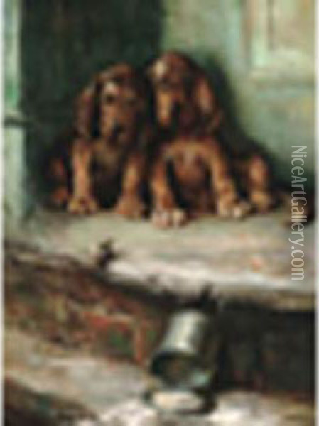 Sheltering From The Rain Signed, Oil On Canvas 30 3/4 X23in Oil Painting - Philip Eustace Stretton