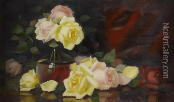 Assorted Roses On A Table Oil Painting - James Stuart Park