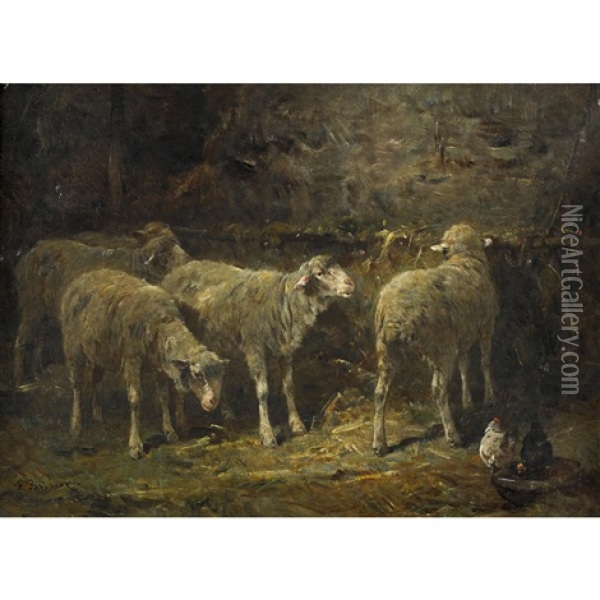 Schafe Im Stall Oil Painting - Felix Saturnin Brissot de Warville
