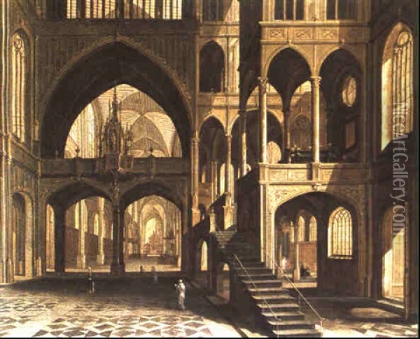 Innenansicht Eienr Gotischen Kirche Oil Painting - Bartholomeus Van Bassen