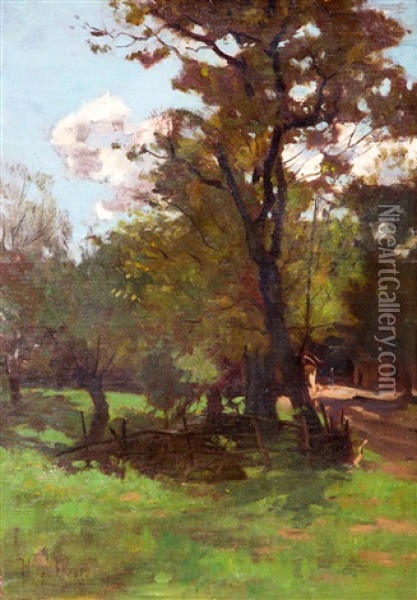 Landscape With Tree Near A Fence Oil Painting - Herman Johannes van der Weele