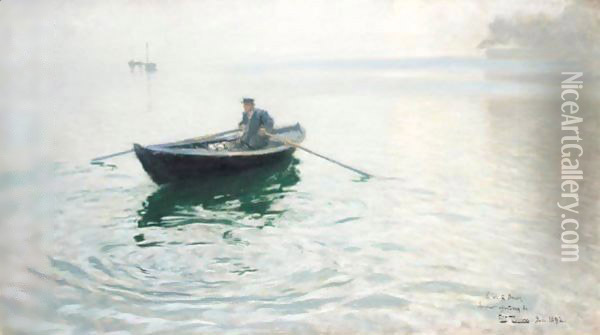 Alkejegeren (Rowing) Oil Painting - Fritz Thaulow