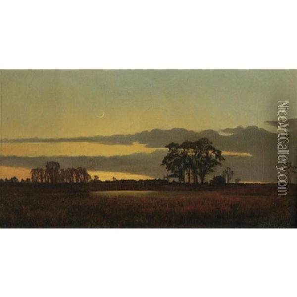 Moonlit Marshes Oil Painting - George Bacon Wood