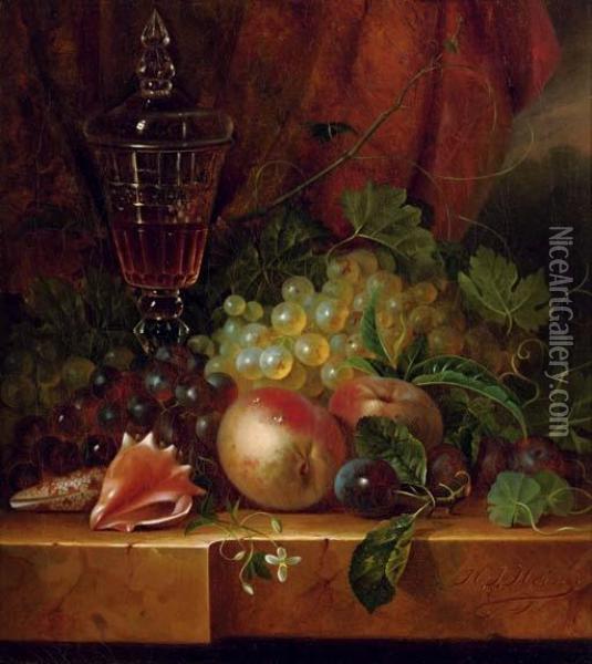 Fruit And Seashells On A Ledge Oil Painting - Jan Hendrik Verheijen