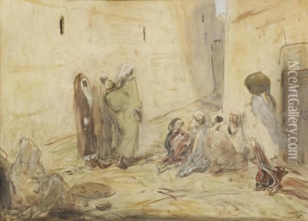 Straatje In Stamboul; Figures In The Streets Of Istanbul Oil Painting - Marius Bauer