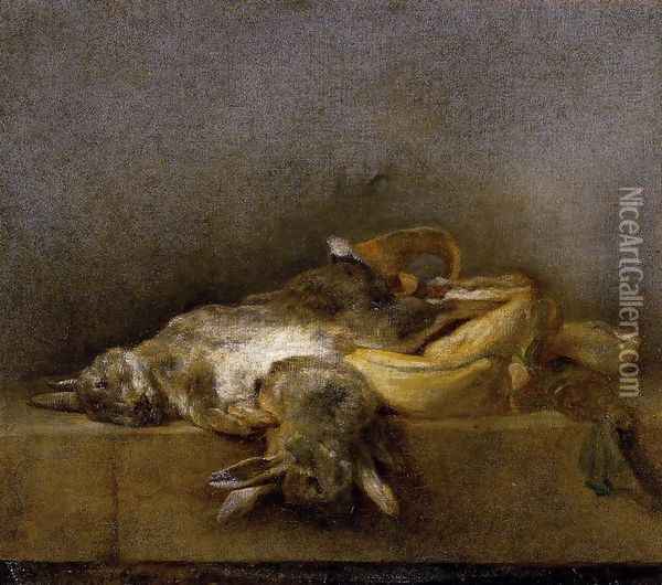 Still-Life with Two Rabbits 1750-55 Oil Painting - Jean-Baptiste-Simeon Chardin