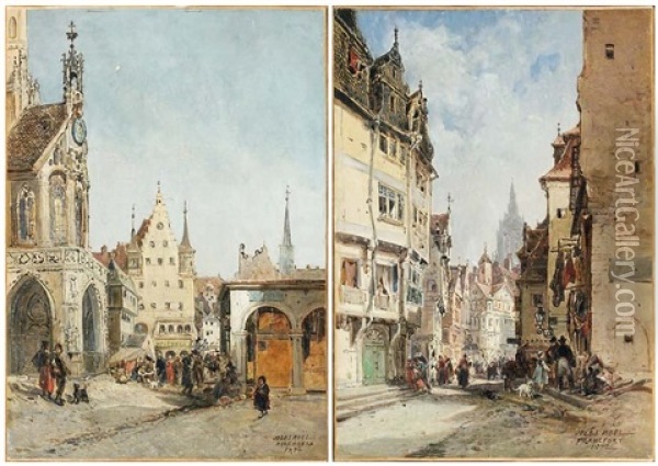Vue De Nuremberg (+ Vue De Francfort; Pair) Oil Painting - Jules Achille Noel