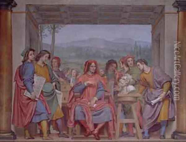 Lorenzo de Medici 1449-92 surrounded by artists Oil Painting - Giovanni Giovanni da San (Mannozzi)
