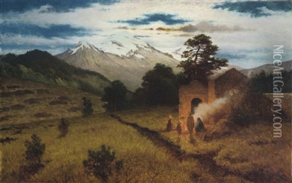 Landscape With The Iztaccihuatl In The Background Oil Painting - August Loehr