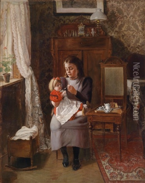 Die Puppenmutter Oil Painting - Anton Seitz
